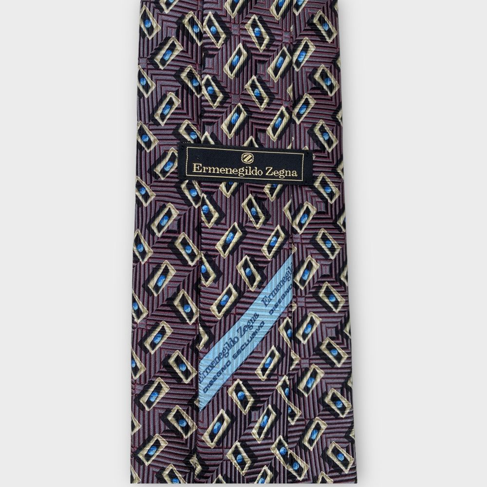 $210 Ermenegildo ZEGNA Exclusive Mens Designer Necktie SILK Geometric 56L x 3.75